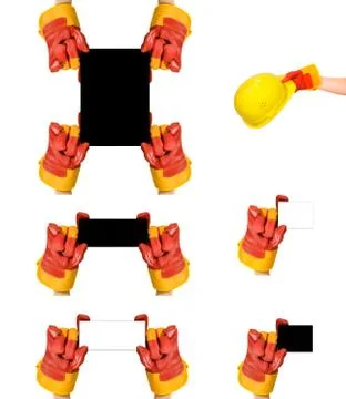 Red protective gloves holding an empty frame.high resolution image Stock Photos