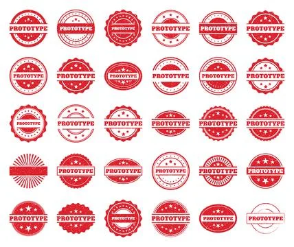 Red Prototype Stamps. Grunge Texture Design Set Stock Illustration