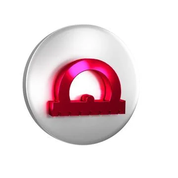 Red Protractor grid for measuring degrees icon isolated on transparent back.. Illustrazione stock