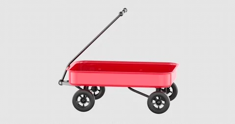Red Pull Cart, pull wagon rotation animation seamlessly loopable. 3D render.. Stock Footage 322641858