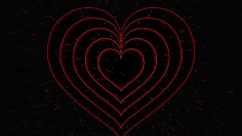 Red pulsating heart shaped neon tunnel in dark space with small particles m.. 스톡 동영상 341679521