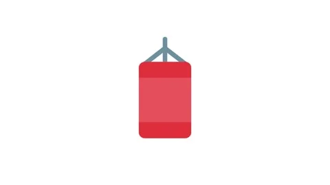 Red punching bag icon on a black background, symbolizing fitness and boxing.. Stock Footage 333606896
