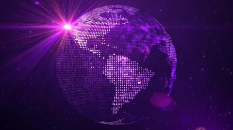 Red Purple Light Of Square Shines Dotted Globe Earth World Map Of America  Stock Illustration