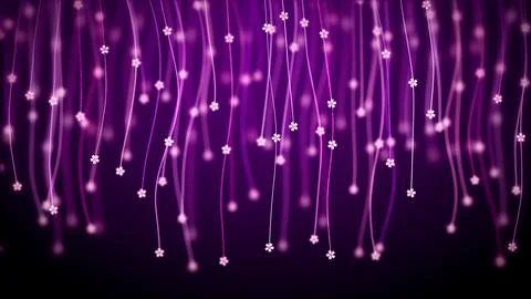 Red Purple Shiny Blurry Cherry Blossoms Hanging On Lines Curtains Waving Stock Illustration
