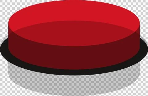 Red push-button disk is floating above black cylinder base in 3D render, Stock Illustration