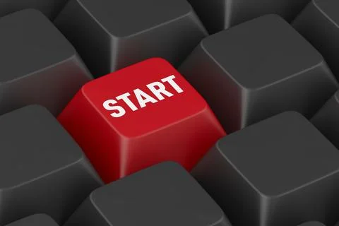 Red push button with text start. 3D illustration Stock Illustration