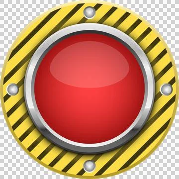 Red push button with yellow and black hazard pattern, and silver trim and s.. Stock Illustration