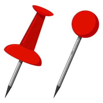 Red push office map pin markers icon set isolated on white background. Stock Illustration