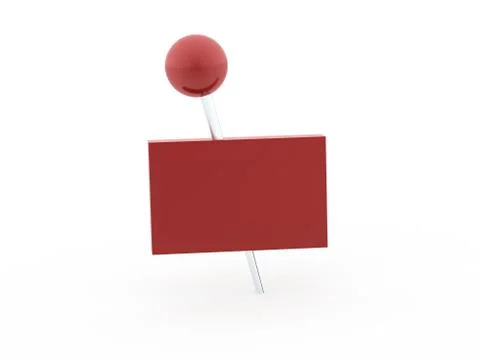 Red push pin with banner rendered isolated on white background Stock Illustration