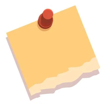 Red push pin holding blank yellow note paper on white background Stock Illustration