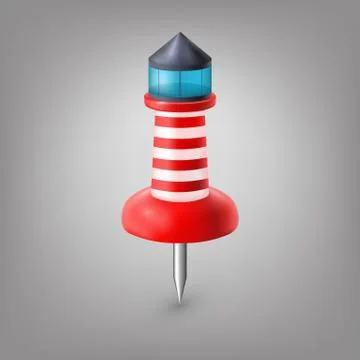 Red push pin lighthouse isolated, vector. Stock Illustration