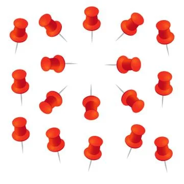 Red push pins. Pushpins with shadows for paper memo vector illustration Stock Illustration