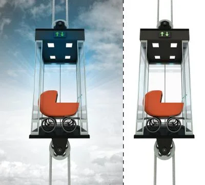 Red pushchair in sky elevator concept also isolated one illustration Stock Illustration