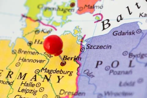 Red pushpin on map of germany Stock Photos