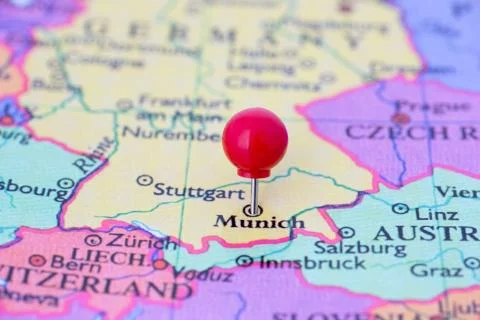 Red pushpin on map of germany Stock Photos