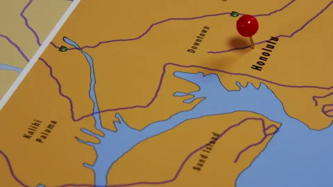 Red Pushpin on a Map of Honolulu, USA Stock Footage 243410424