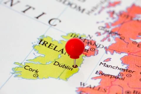 Red pushpin on map of ireland Stock Photos