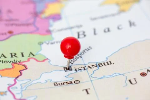Red pushpin on map of turkey Stock Photos