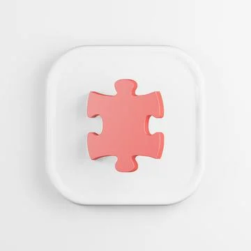 Red puzzle icon. 3D rendering white square button key, interface element. 스톡 일러스트