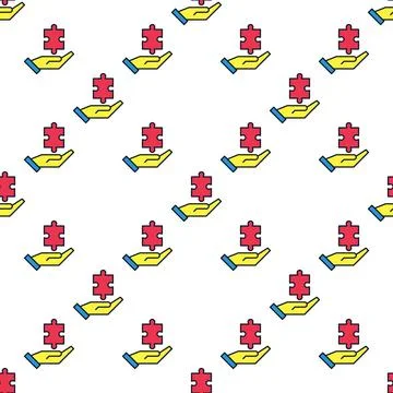 Red Puzzle Piece on Hand vector Jigsaw Puzzles colored seamless pattern 스톡 일러스트