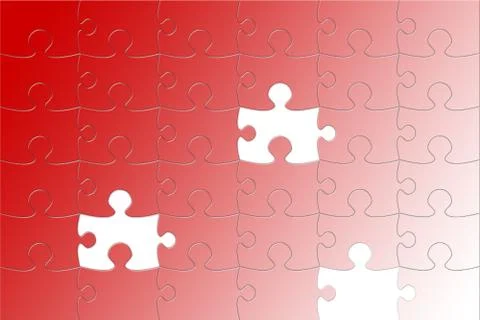 Red puzzle with some elements missing Foto stock