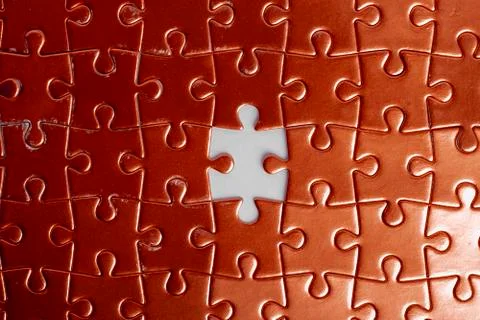 Red puzzles with missing part, flat lay. Management concept Stock Photos