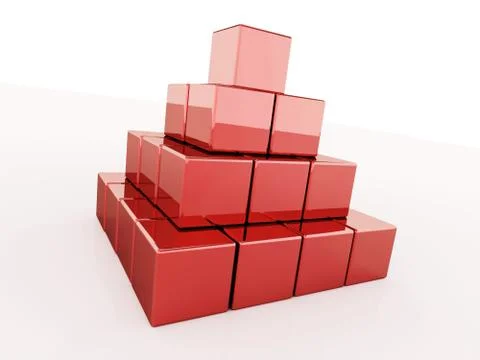 Red pyramid of cubes on white Stock Illustration