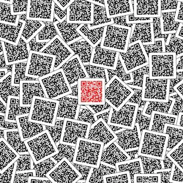 Red qr code on the black qr codes background 스톡 일러스트