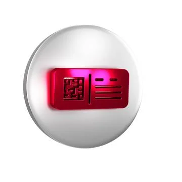 Red QR code ticket train icon isolated on transparent background. Silver ci.. Illustrazione stock