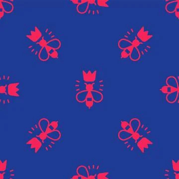 Red Queen bee icon isolated seamless pattern on blue background. Sweet natu.. Stock Illustration