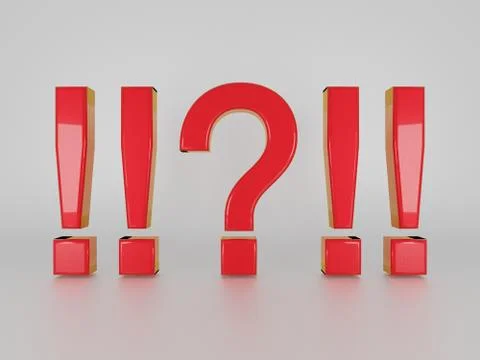 Red question and exclamation marks isolated on white. 3D render. Stock Illustration