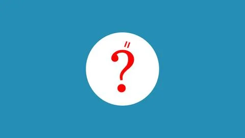 Red question mark with accent lines on white circle over light blue backgro.. Stock Illustration