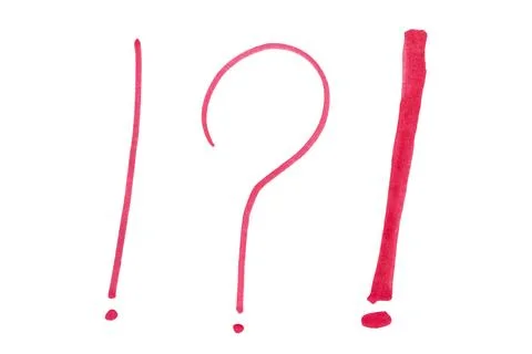 Red question mark and exclamation mark drawn with marker on white background Stock Illustration