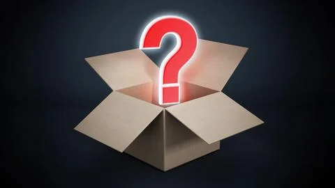 Red question mark inside the box. 3D illustration 스톡 일러스트