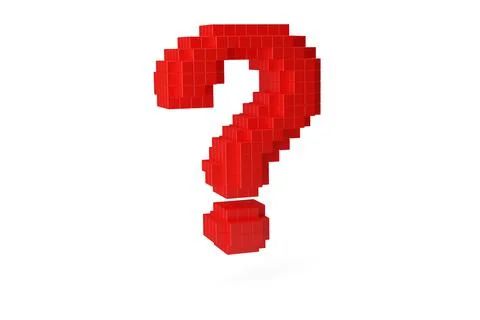 Red question mark symbol made from pixels or voxels over white background, vi イラスト素材