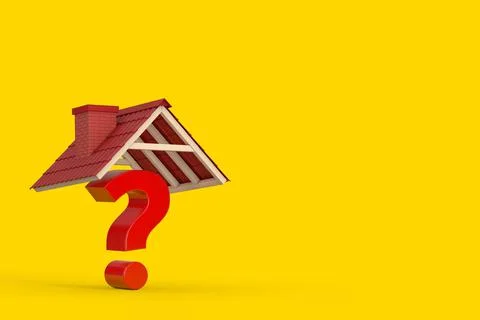 Red Question Mark Under Red Tile Roof. 3d Rendering Stock Illustration
