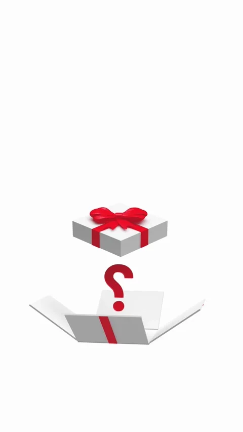 Red question mark in a white gift box, 3D animation Видео 337061971