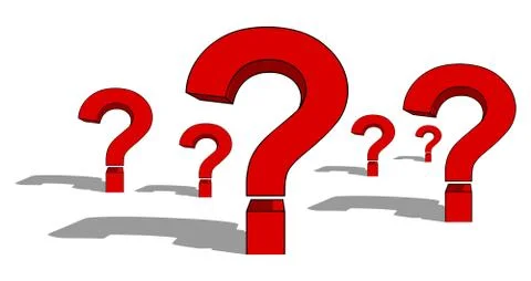 Red question marks against white background, pop art, cartoon, illustration Stock Illustration