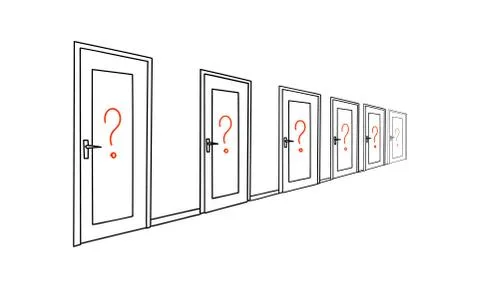Red question marks on the door Stock Illustration