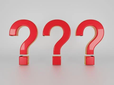 Red question marks isolated on white. 3D render. Stock Illustration