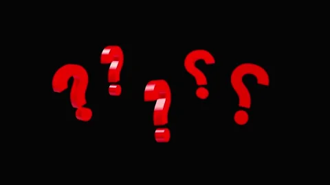Red question marks rotate on black in 3D animation. Видео 338287034