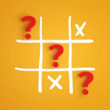 Red Question Marks in Tic Tac Toe Game. 3d Rendering Illustrazione stock