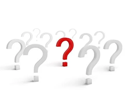 Red question symbol surrounded with white signs isolated 스톡 일러스트