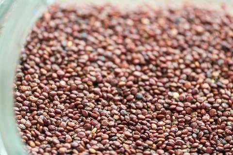 Red quinoa macro in glass jar Stock Photos