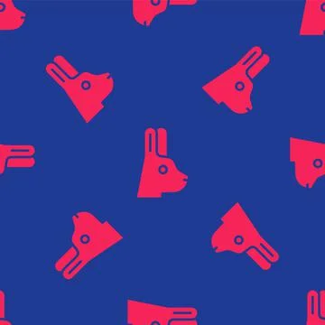 Red Rabbit with ears icon isolated seamless pattern on blue background. Magic Illustrazione stock