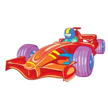 Red racing car with driver inside, toy, isolated object on white background, Stock Illustration