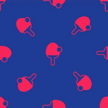 Red Racket for playing table tennis icon isolated seamless pattern on blue Stock Illustration