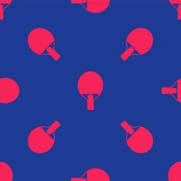 Red Racket for playing table tennis icon isolated seamless pattern on blue Stock Illustration