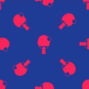 Red Racket for playing table tennis icon isolated seamless pattern on blue ba Stock Illustration
