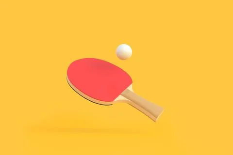 Red racket for table tennis with white ball on yellow background Stock Illustration